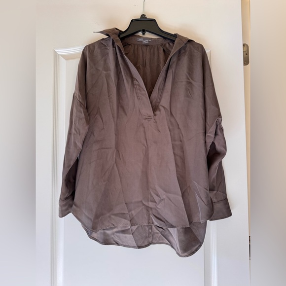 Vince Taupe Silk Long Sleeve Blouse - Picture 2 of 4